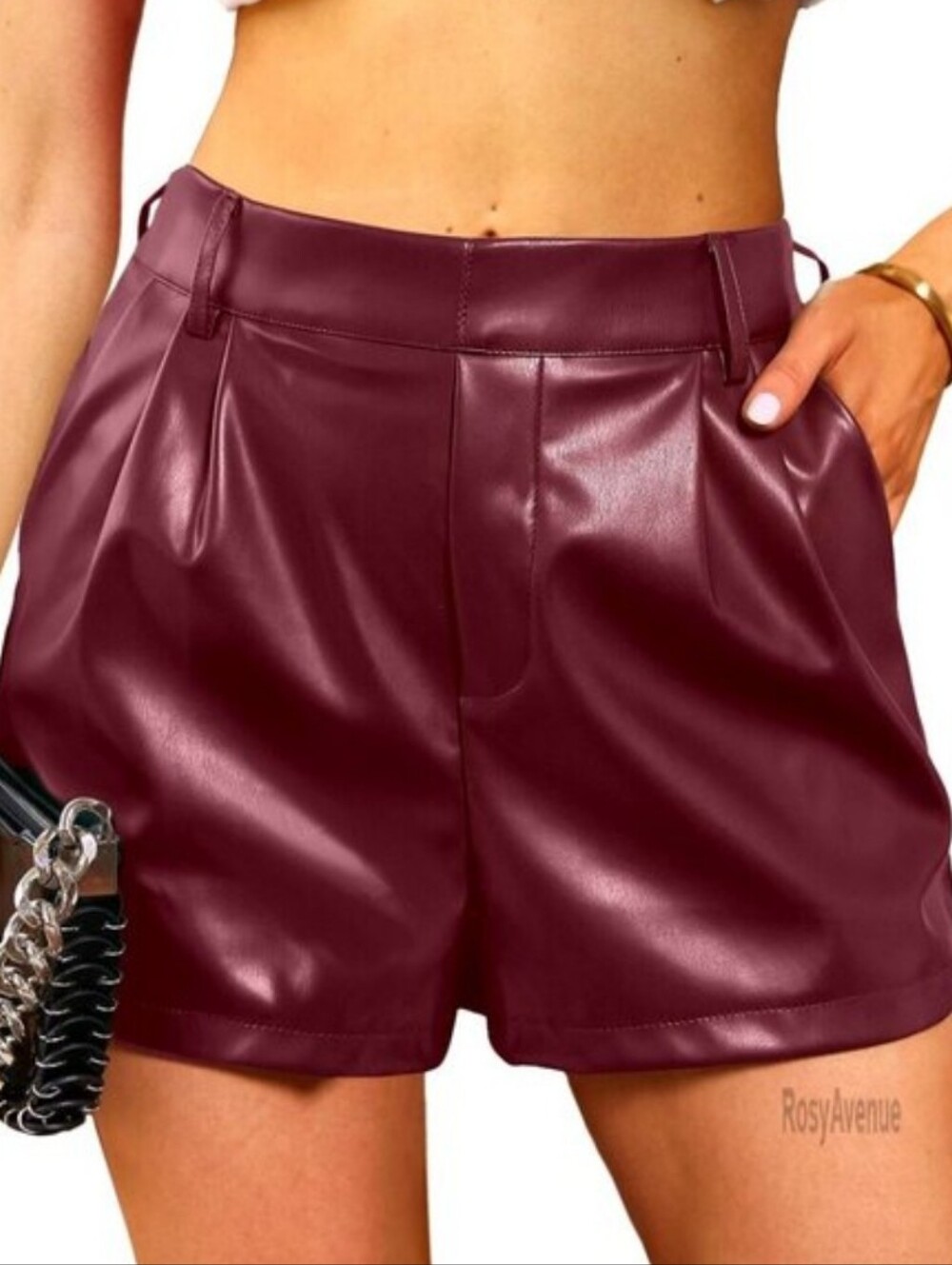 NWOT Women's Faux Leather Burgundy Bermuda Shorts